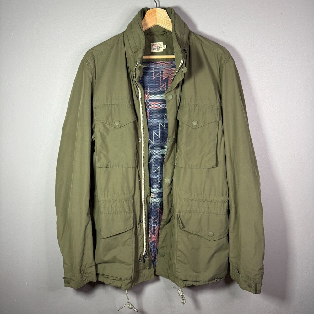 Faherty M-65 Military Field Jacket Mens M Olive Green Aztec Lined Utility